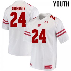 Youth Wisconsin Badgers NCAA #24 Haakon Anderson White Authentic Under Armour Stitched College Football Jersey NR31D00HP